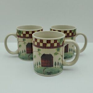 Thomson Pottery Country Home Mugs Red Country House Checkerboard Mugs